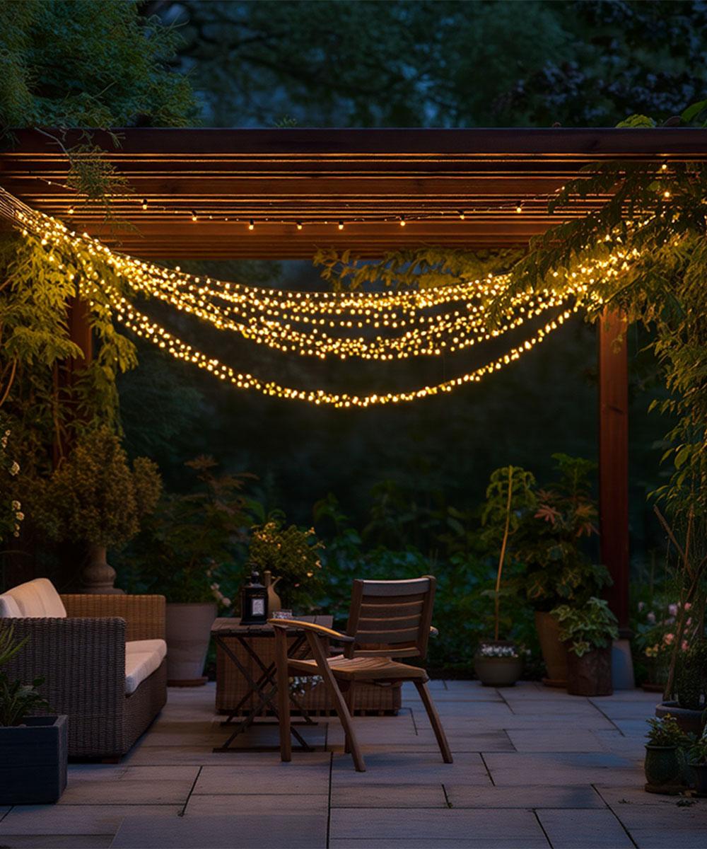 Новорічна гірлянда вулична 50 м 500 LED з сонячною батареєю чорний провід Жовтий SB500L50MBY