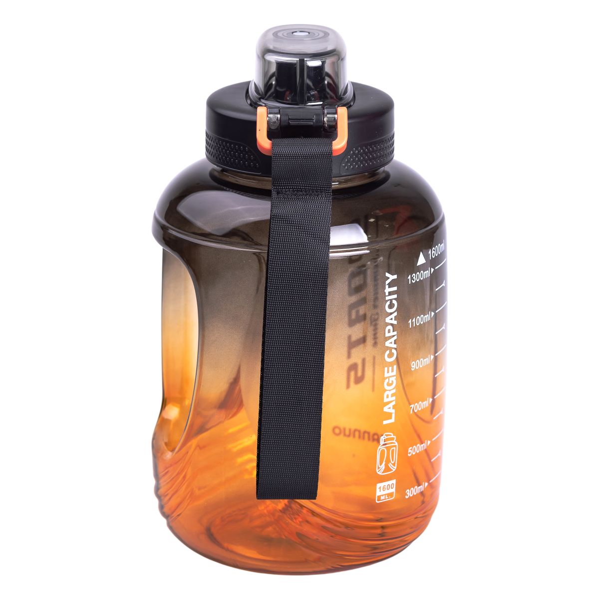 Пляшка для води спортивна 1.6 л пластикова з трубочкою з ремінцем 22 см Чорна HP-14-35B