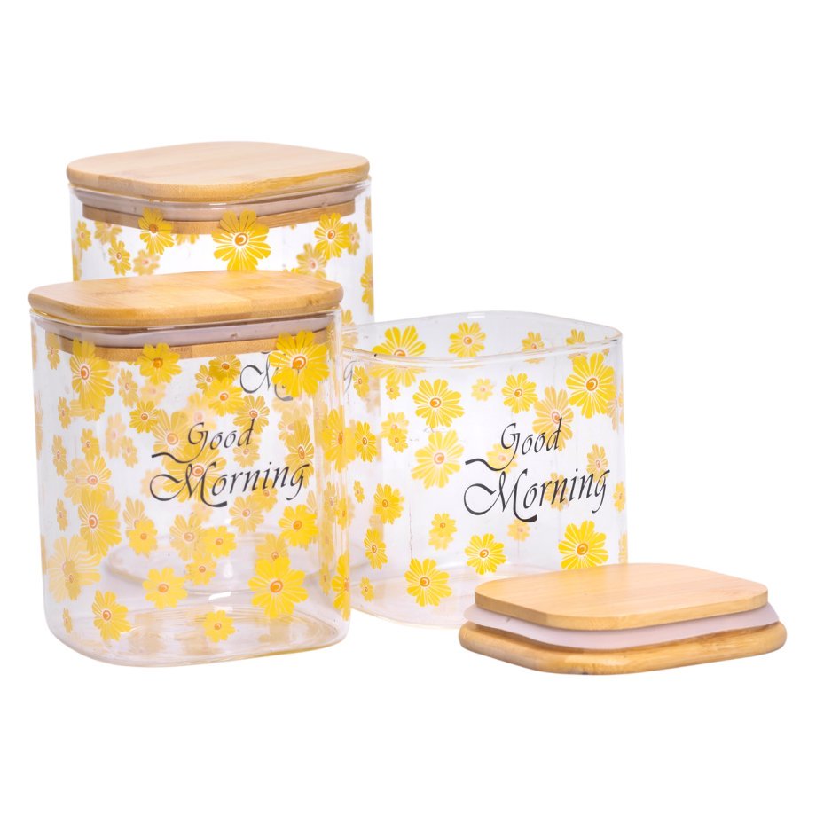 Банки для сипучих продуктів набір з 3 шт з бамбуковими кришками 700 (мл), 900 (мл), 1.2 (л) HP-33-3