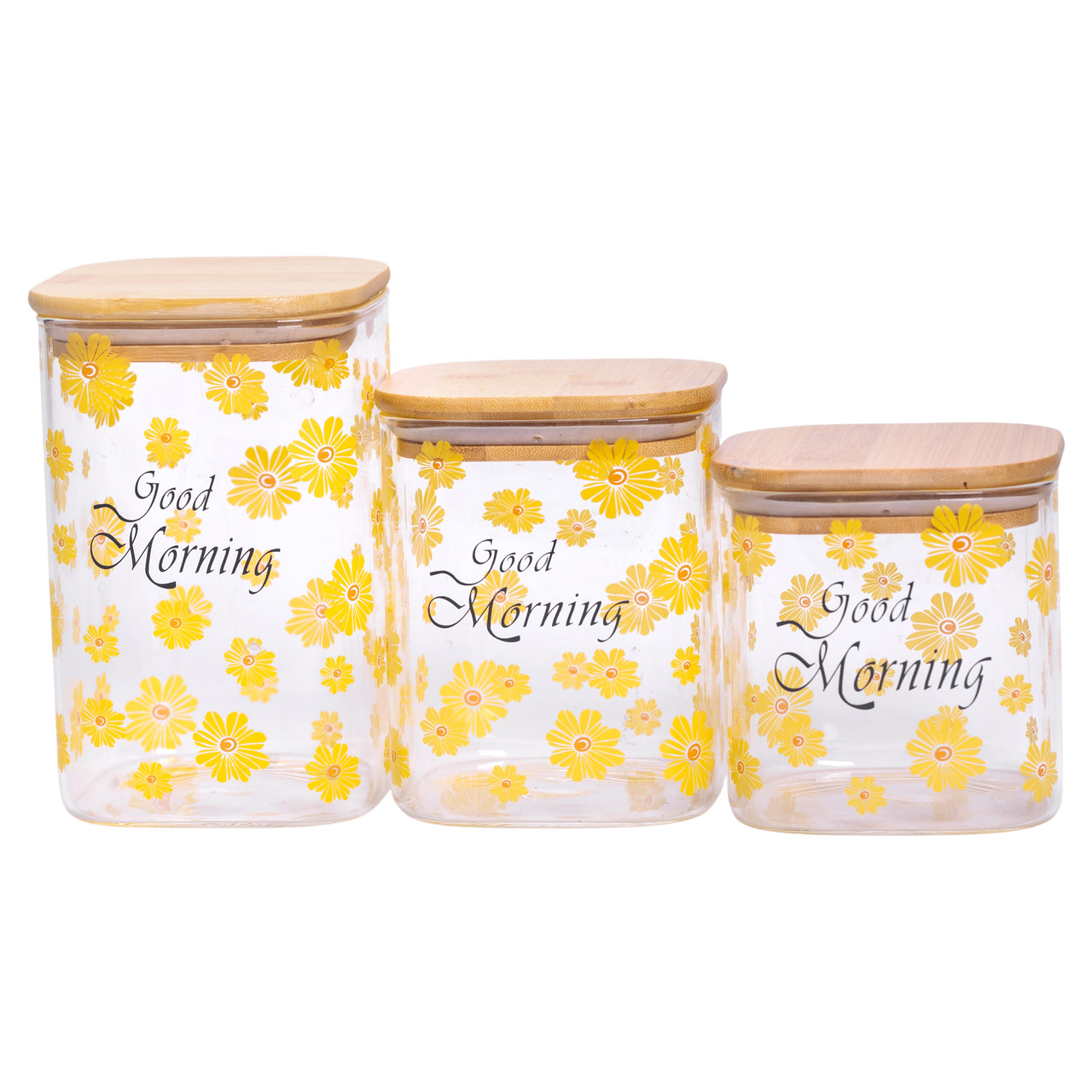 Банки для сипучих продуктів набір з 3 шт з бамбуковими кришками 700 (мл), 900 (мл), 1.2 (л) HP-33-3