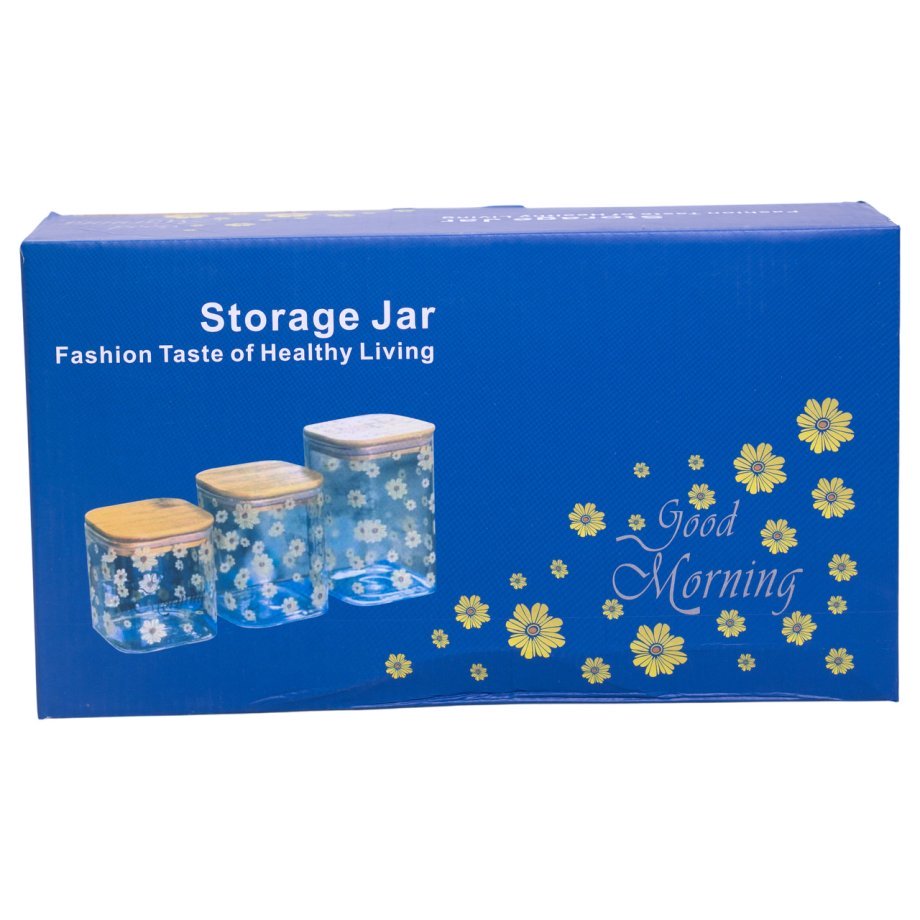 Банки для сипучих продуктів набір з 3 шт з бамбуковими кришками 700 (мл), 900 (мл), 1.2 (л) HP-33-3