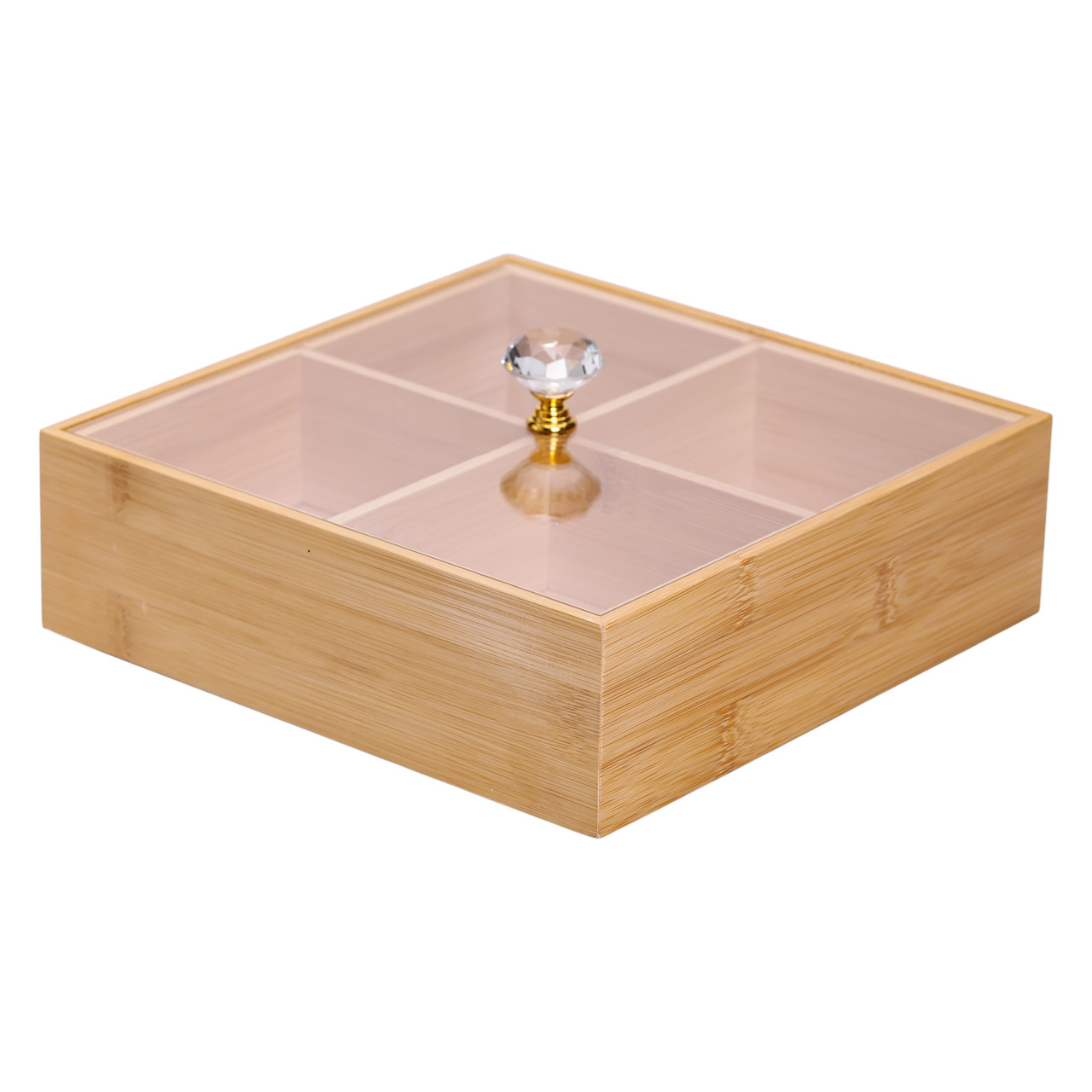 Менажниця дерев&apos;яна на 4 секції з кришкою для закусок 22×22×8 (см) квадратна HB-40-2