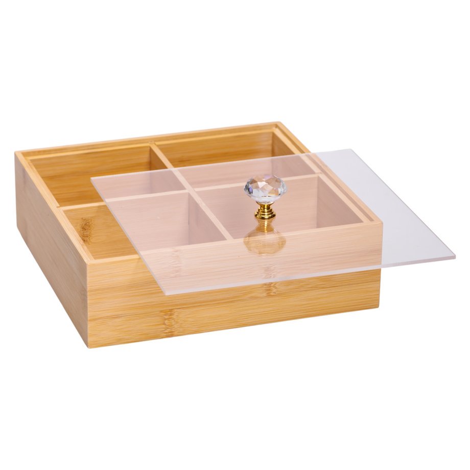 Менажниця дерев&apos;яна на 4 секції з кришкою для закусок 22×22×8 (см) квадратна HB-40-2