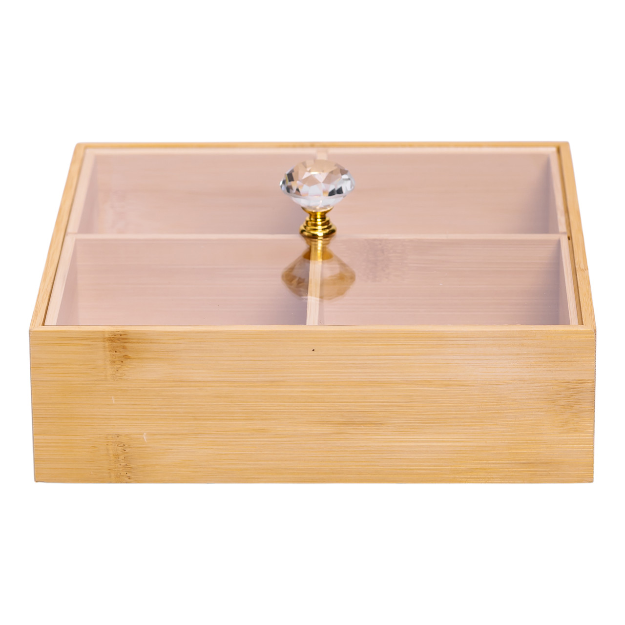 Менажниця дерев'яна на 4 секції з кришкою для закусок 22×22×8 (см) квадратна HB-40-2