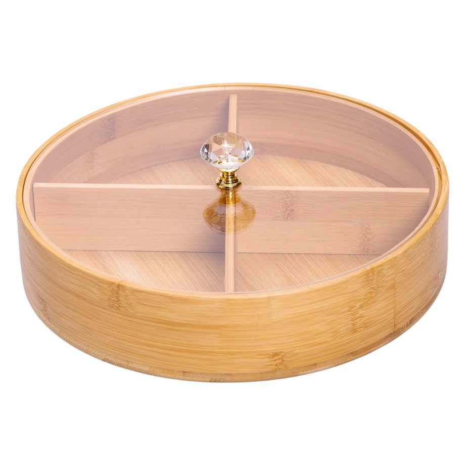 Менужниця дерев&apos;яна на 4 секції з кришкою для закусок Ø25 (см) кругла HB-40-3