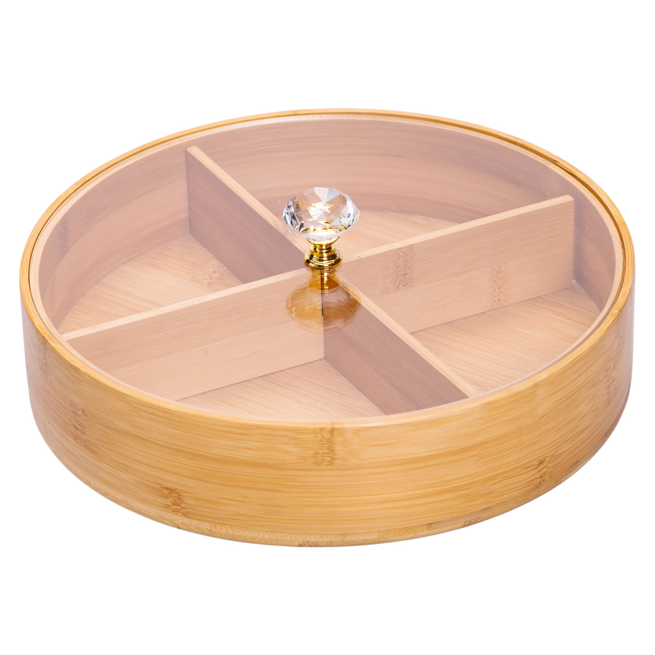 Менужниця дерев&apos;яна на 4 секції з кришкою для закусок Ø25 (см) кругла HB-40-3