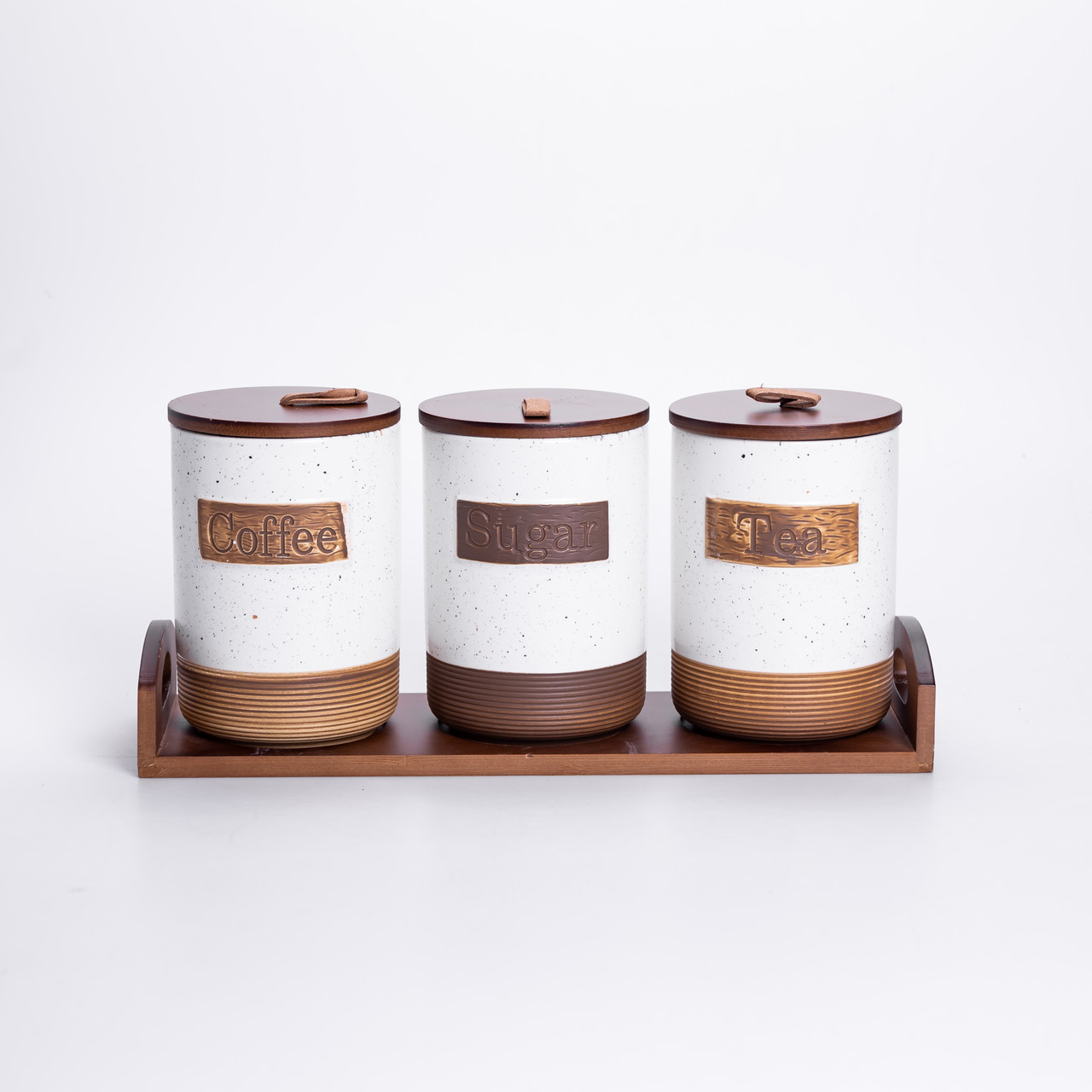 Набір порцелянових банок для сипучих 3 шт по 800 мл з кришками Бежевий HP-26-1BE