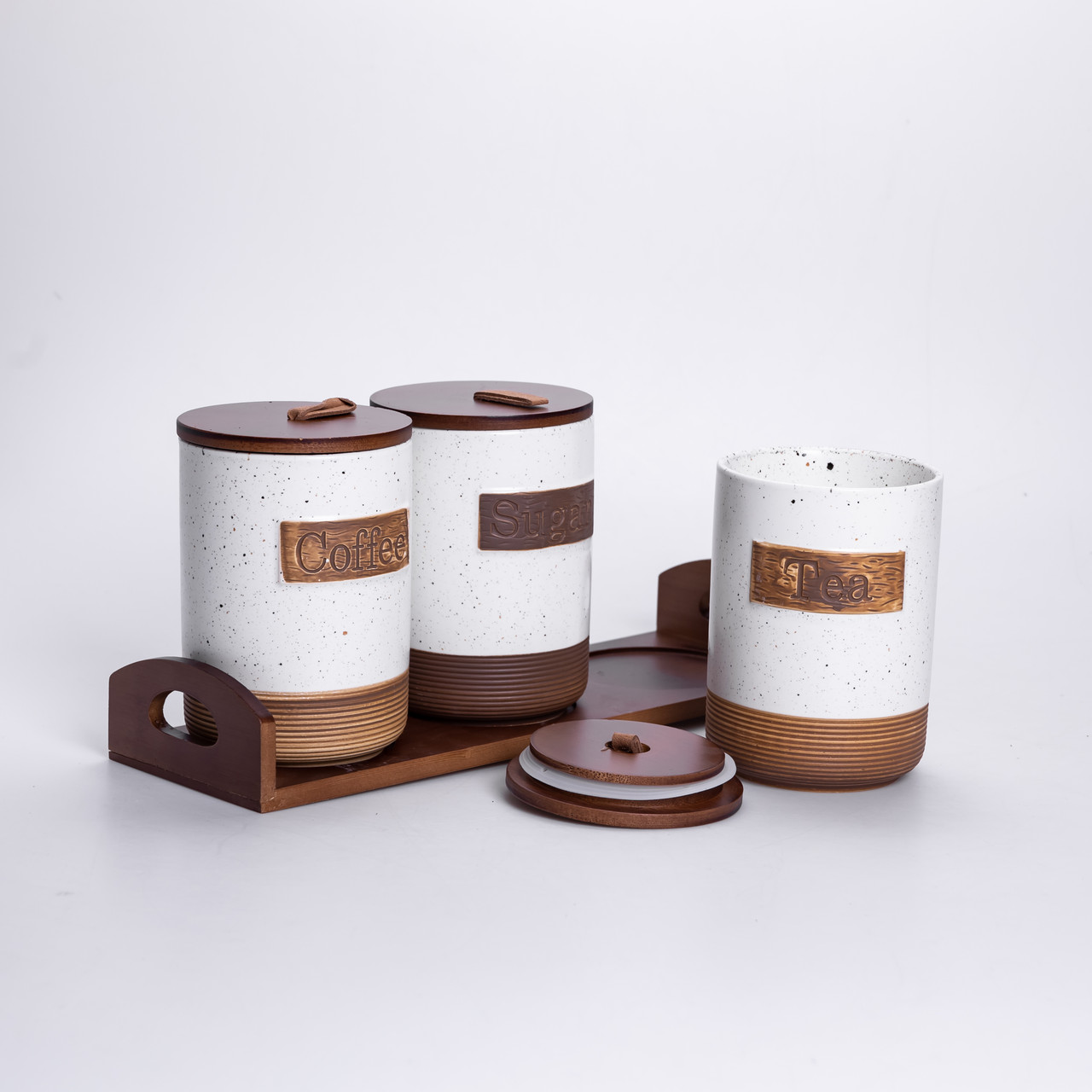 Набір порцелянових банок для сипучих 3 шт по 800 мл з кришками Бежевий HP-26-1BE