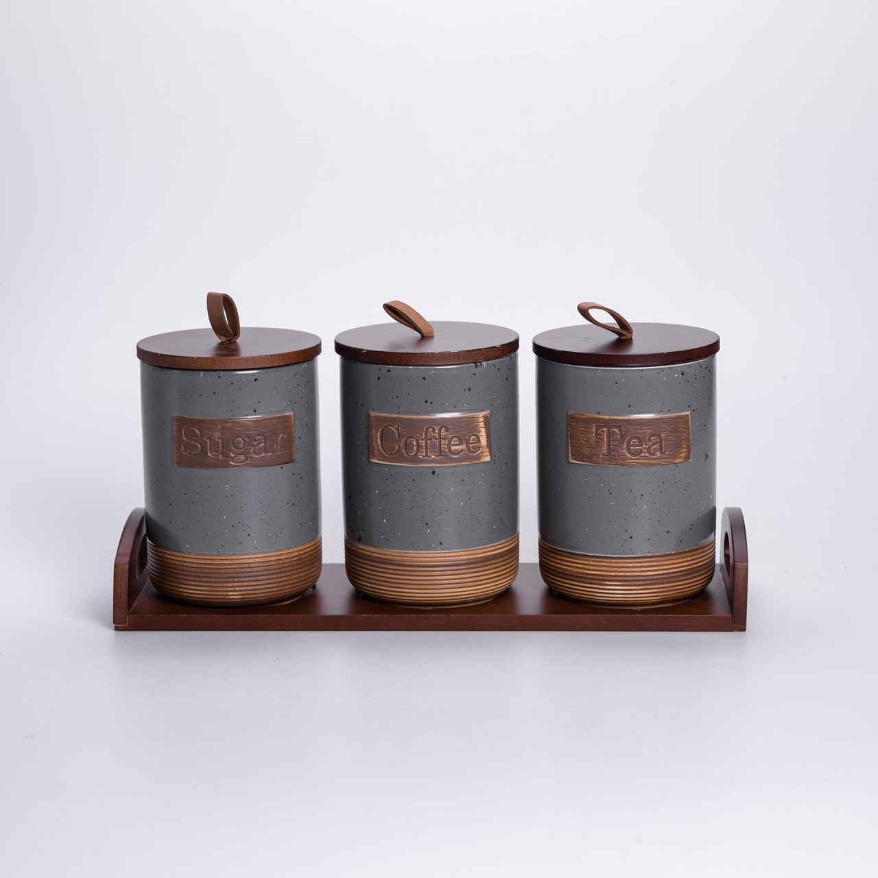 Набір порцелянових банок для сипучих 3 шт по 800 мл з кришками Сірий HP-26-1G