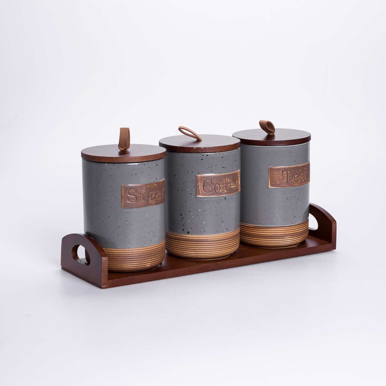 Набір порцелянових банок для сипучих 3 шт по 800 мл з кришками Сірий HP-26-1G