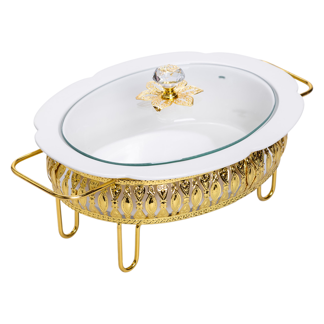 Настільна мармітниця 32×23×14 (см) порцелянова 1.2 (л) на металевій підставці HP-26-8