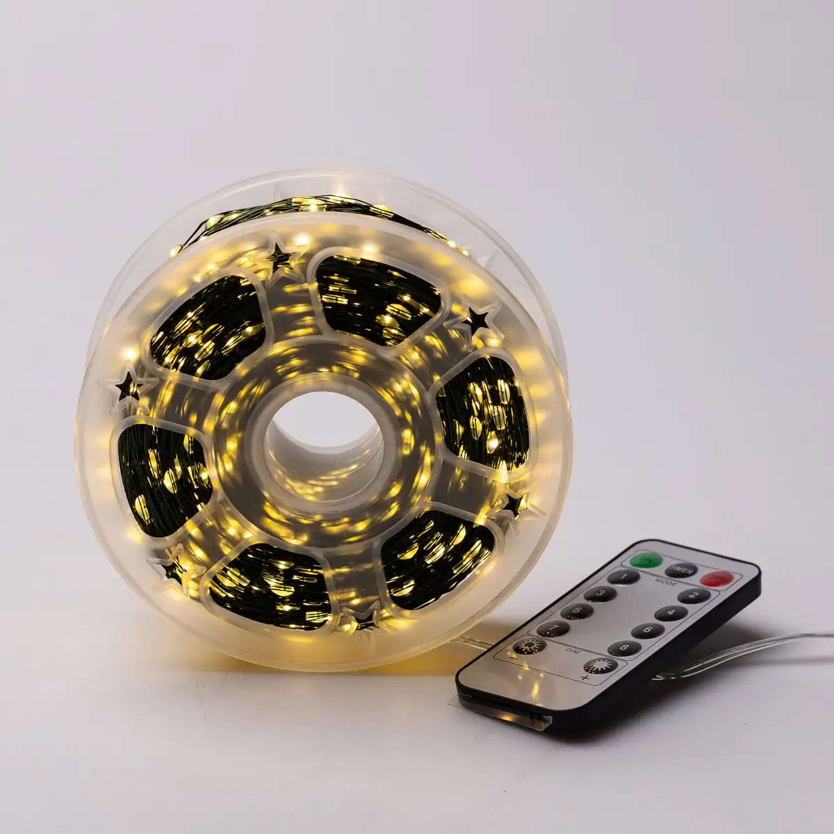 Новорічна гірлянда кімнатна Роса з пультом 200 м 2000 LED зелений провід Жовте сяйво 2000L200MGY