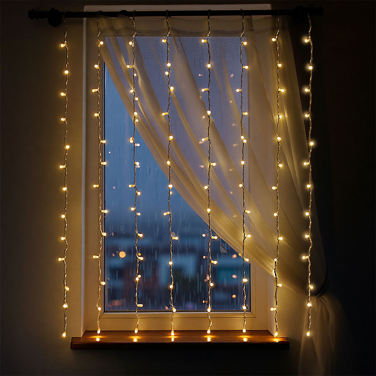 Новорічна гірлянда штора 1,5х1,5 м 64 LED кімнатна гірлянда білий провід Жовте світло ZWM1564LEDY
