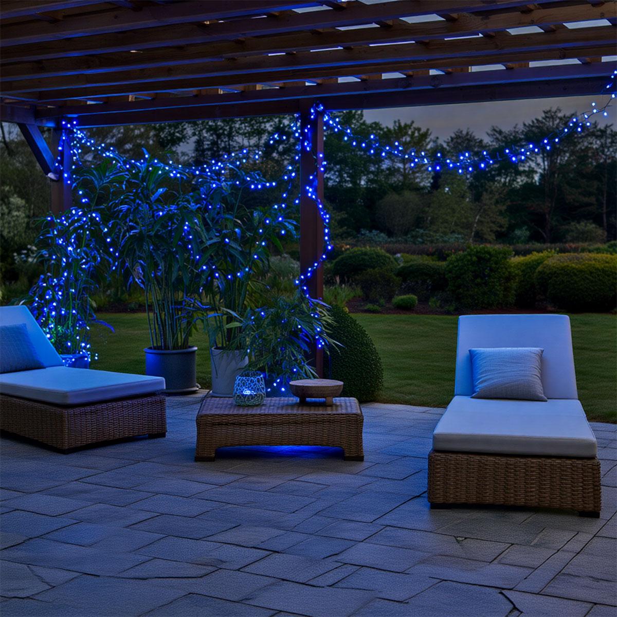 Новорічна гірлянда вулична 50 м 500 LED з сонячною батареєю чорний провід Синій SB500L50MBBL