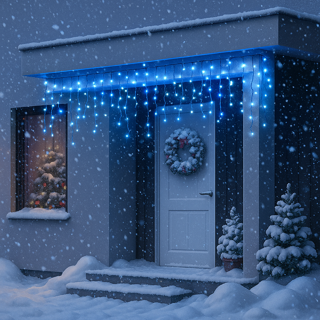 Новорічна гірлянда вулична Бахрома 6 м 105 LED чорний провід Синій 6МBBL