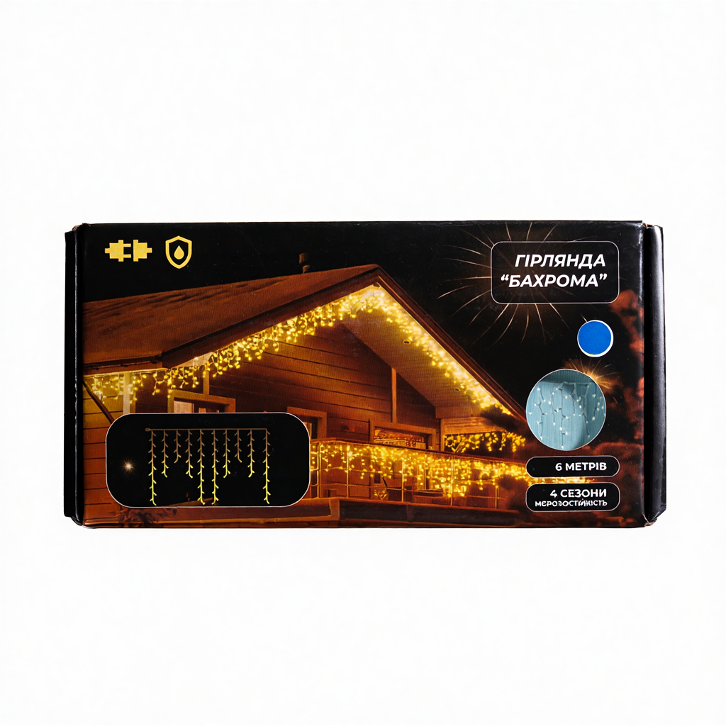 Новорічна гірлянда вулична Бахрома 6 м 105 LED чорний провід Синій 6МBBL