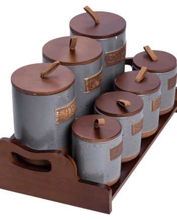 Банки для сипучих продуктів набір 9 штук на бамбуковій підставці з кришками 36.5×20.5×22 см Сірий HP-26-2G