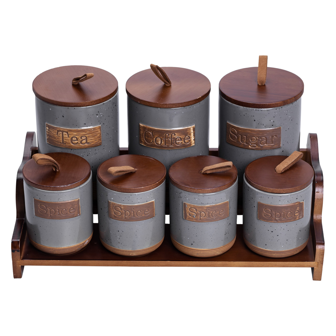 Банки для сипучих продуктів набір 9 штук на бамбуковій підставці з кришками 36.5×20.5×22 см Сірий HP-26-2G