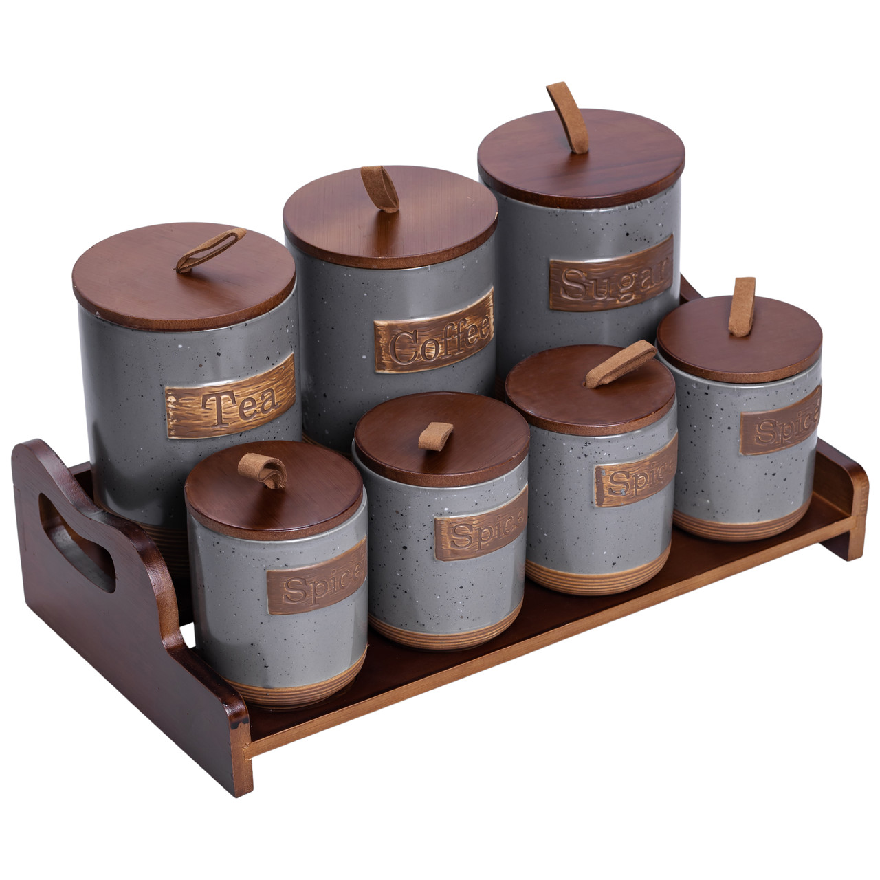 Банки для сипучих продуктів набір 9 штук на бамбуковій підставці з кришками 36.5×20.5×22 см Сірий HP-26-2G