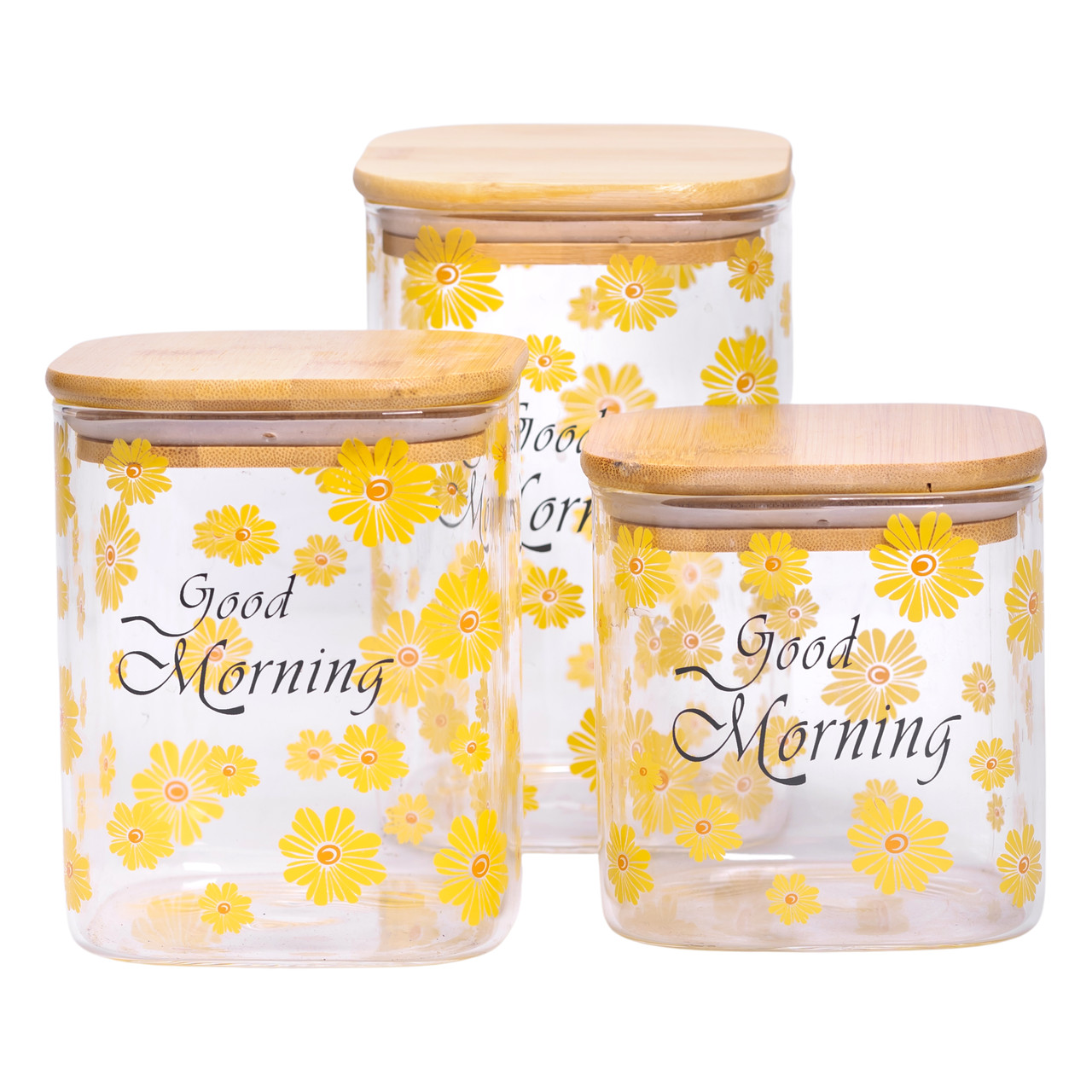 Банки для сипучих продуктів набір з 3 шт з бамбуковими кришками 700 (мл), 900 (мл), 1.2 (л) HP-33-3