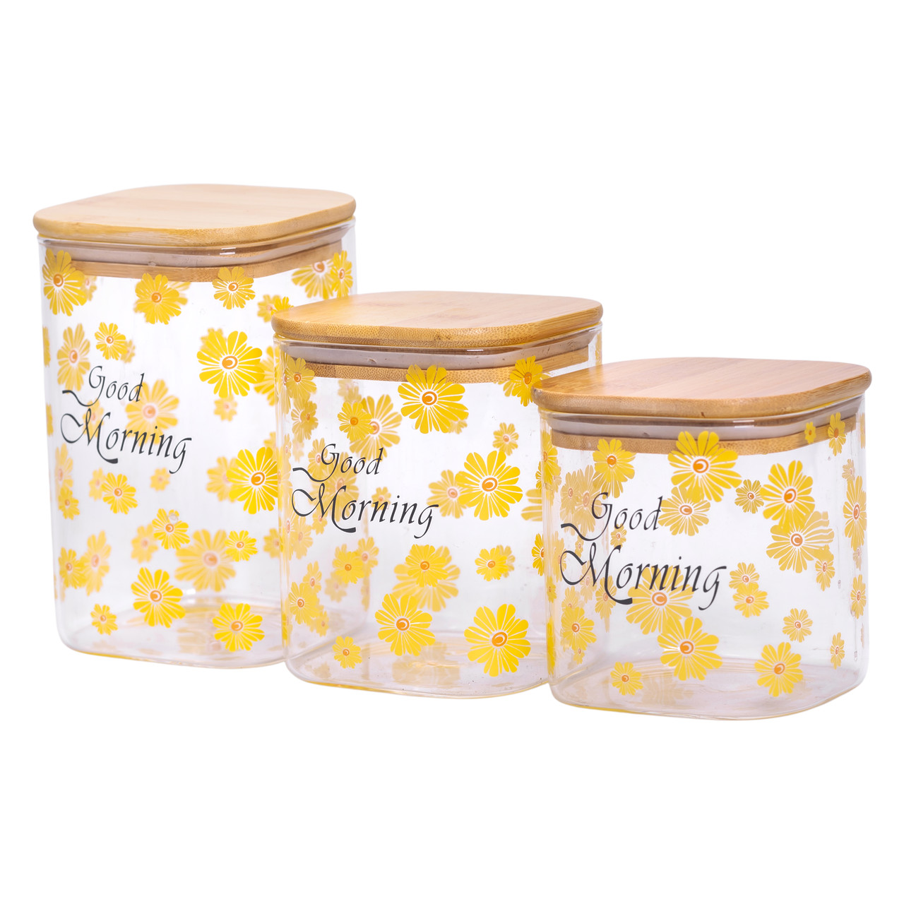 Банки для сипучих продуктів набір з 3 шт з бамбуковими кришками 700 (мл), 900 (мл), 1.2 (л) HP-33-3