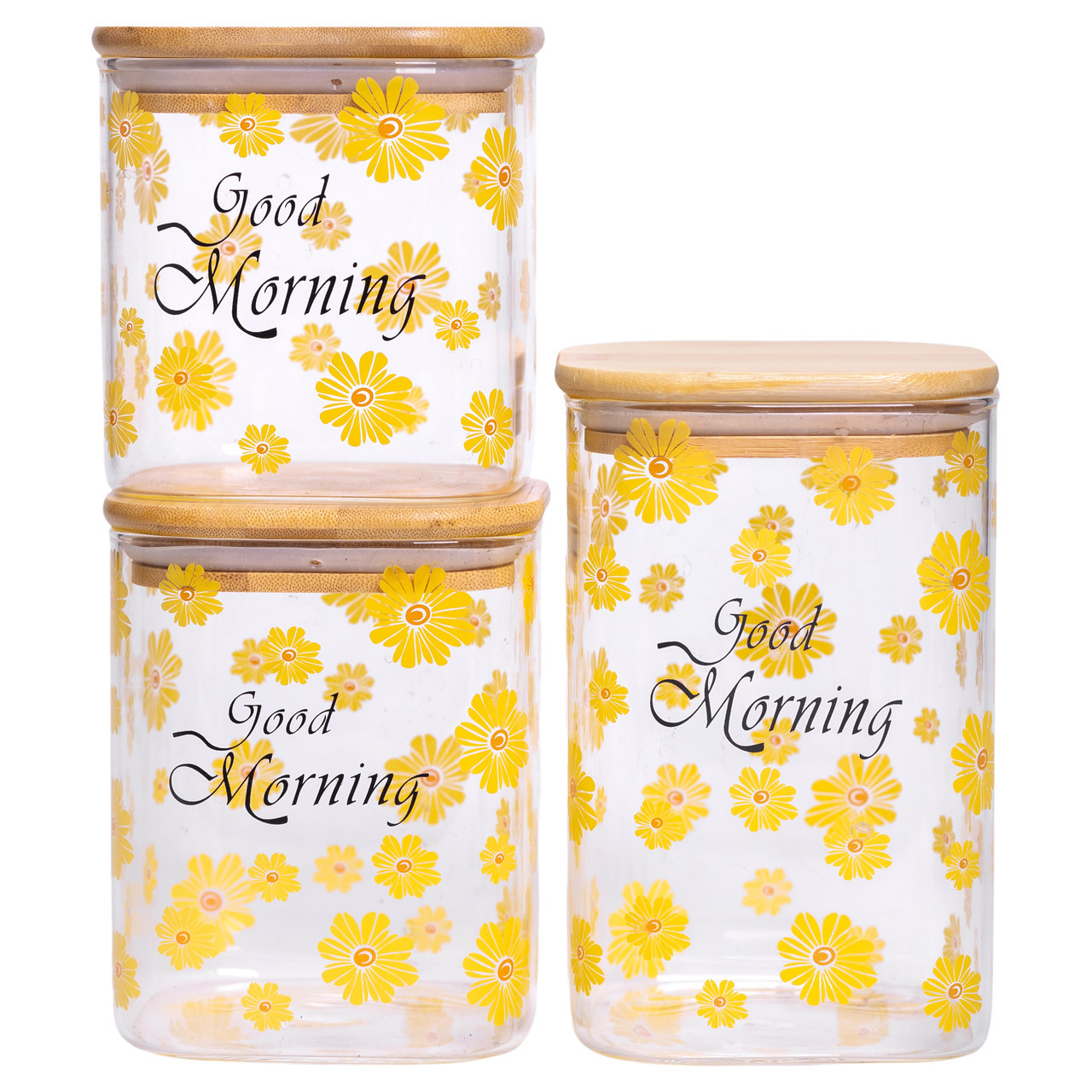 Банки для сипучих продуктів набір з 3 шт з бамбуковими кришками 700 (мл), 900 (мл), 1.2 (л) HP-33-3