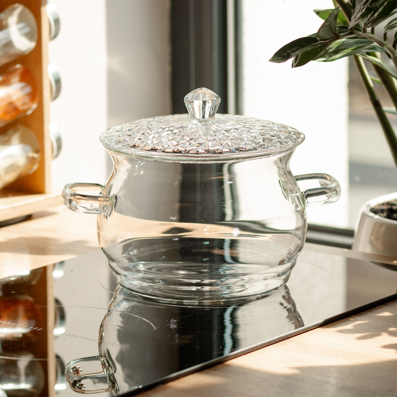 Каструля скляна з кришкою 2 літри з боросилікатного скла посуд супниця скляна з кришкою HP-34-6