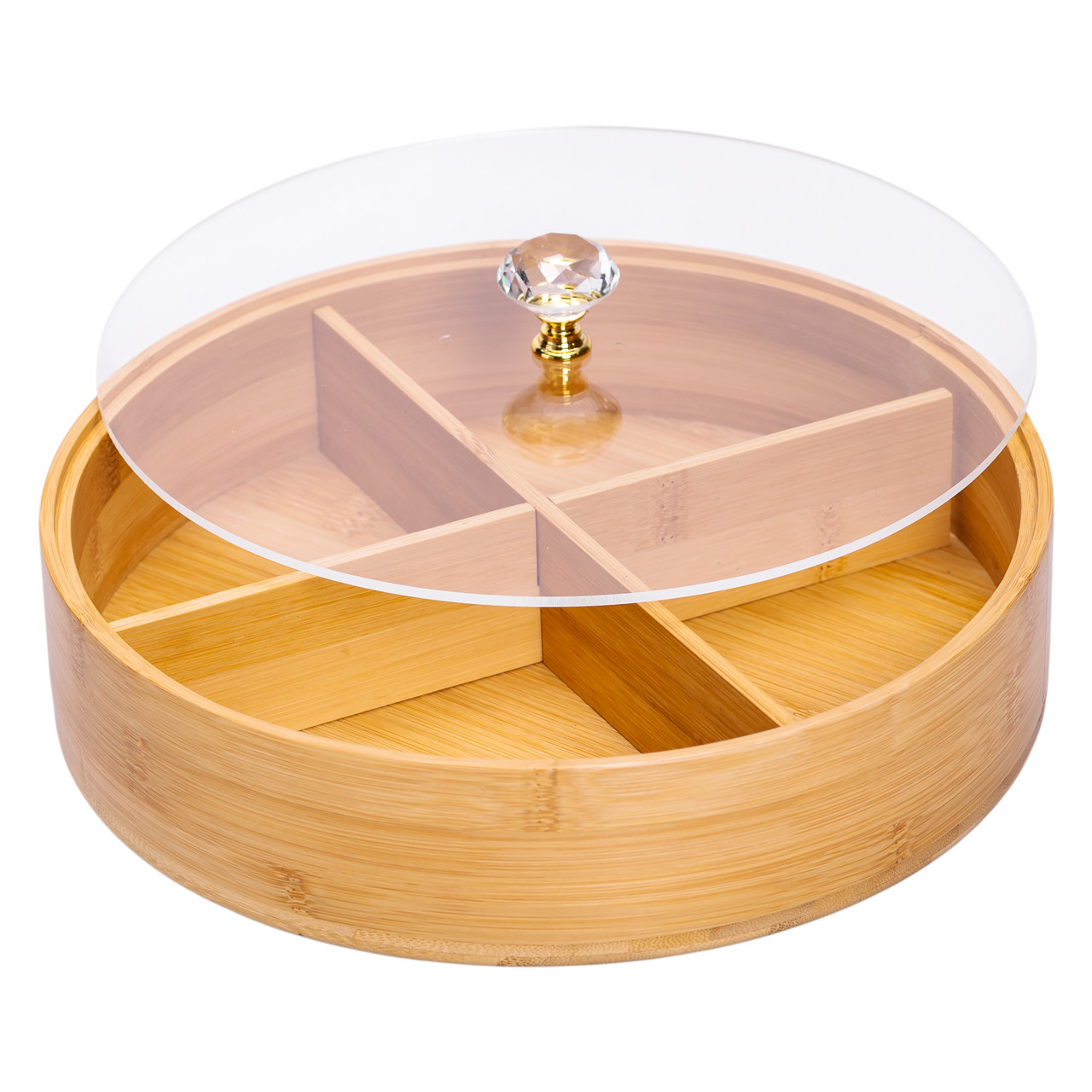 Менужниця дерев'яна на 4 секції з кришкою для закусок Ø25 (см) кругла HB-40-3