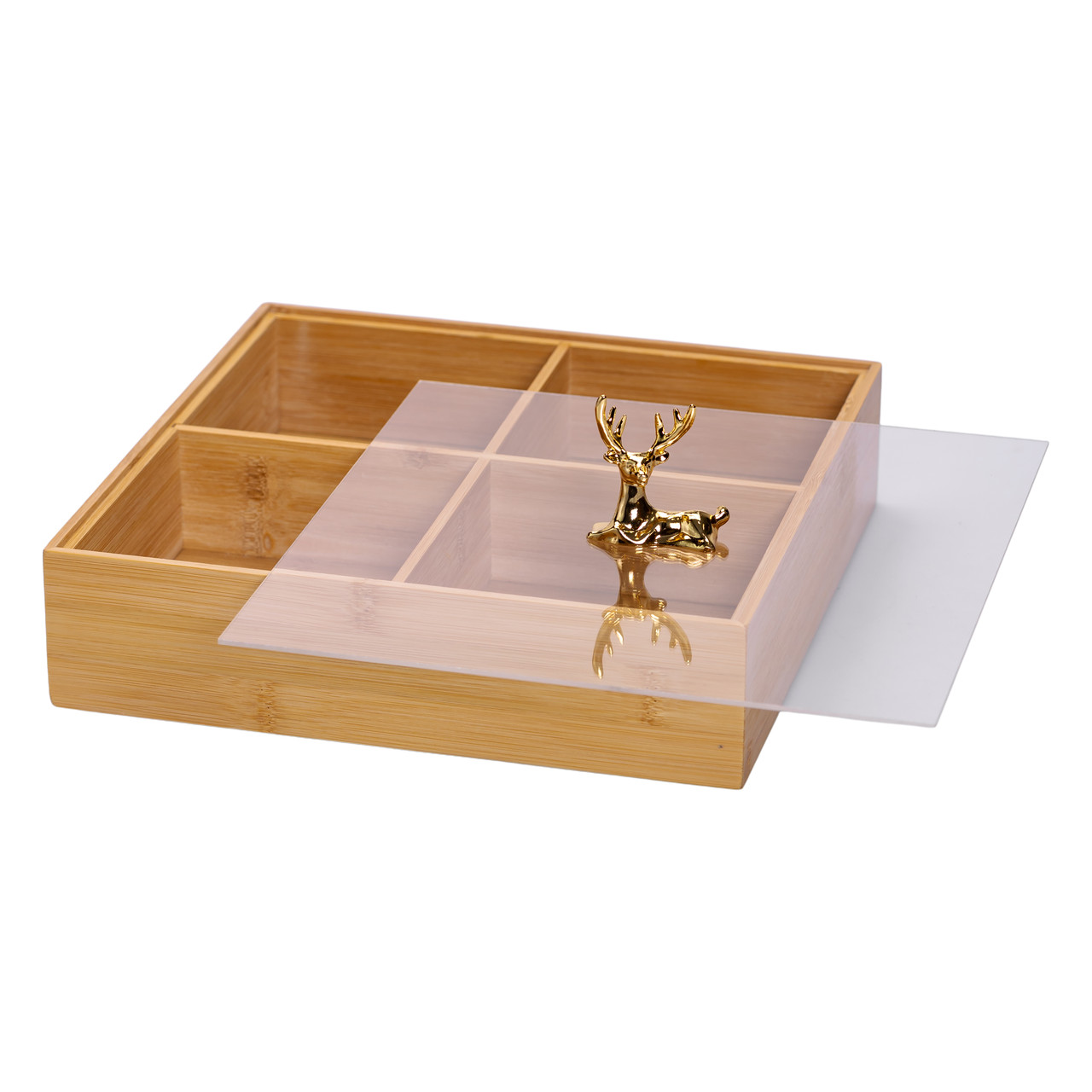 Менажниця дерев&apos;яна на 4 секції з кришкою квадратна HB-40-1