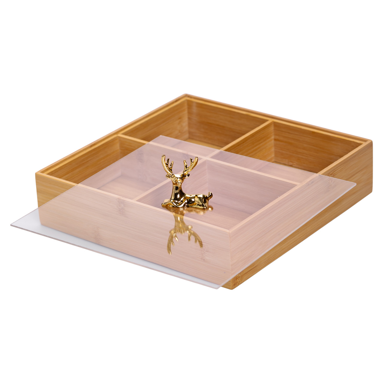 Менажниця дерев&apos;яна на 4 секції з кришкою квадратна HB-40-1