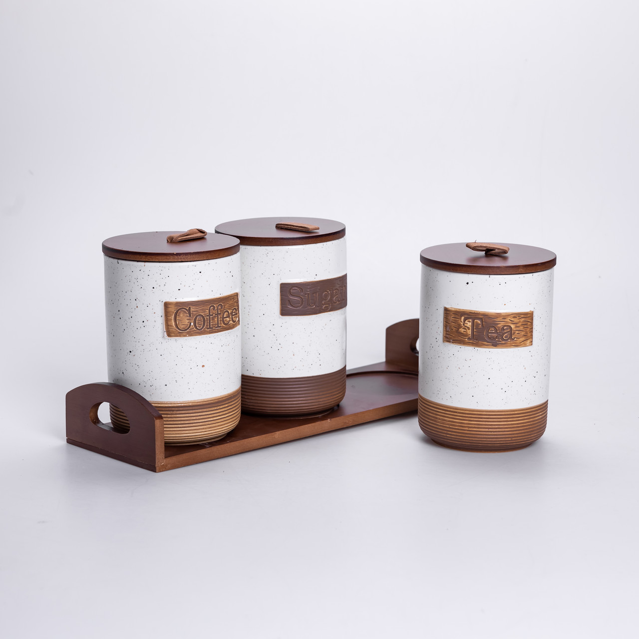 Набір порцелянових банок для сипучих 3 шт по 800 мл з кришками Бежевий HP-26-1BE