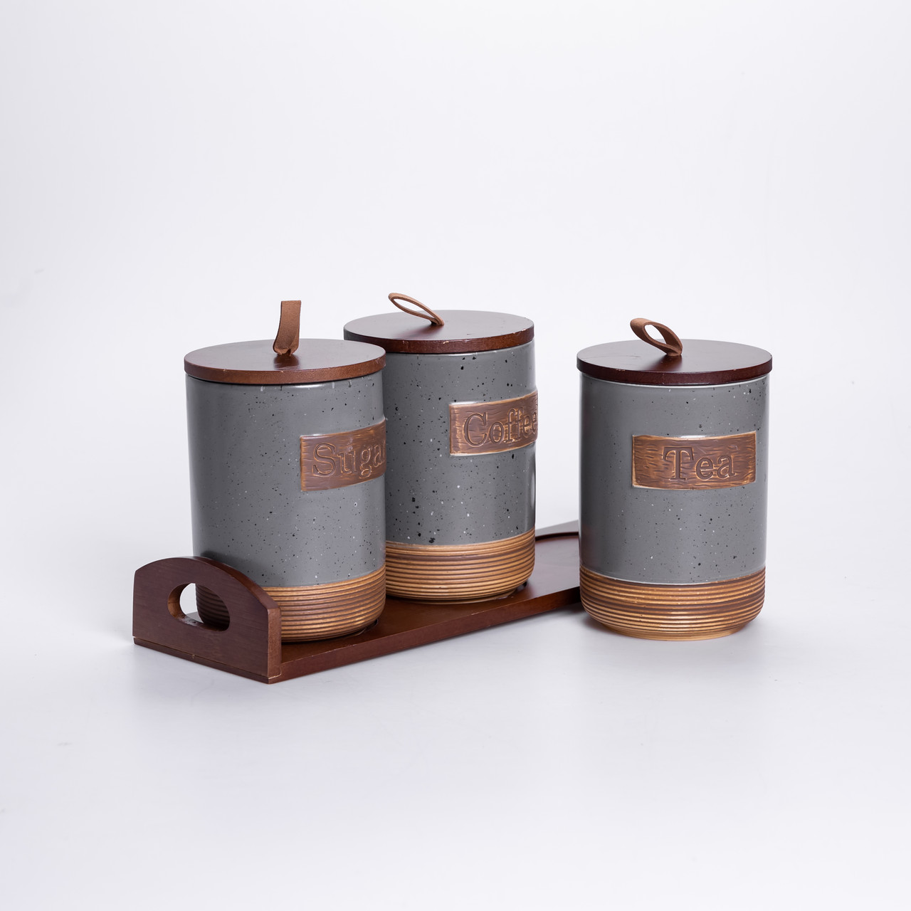 Набір порцелянових банок для сипучих 3 шт по 800 мл з кришками Сірий HP-26-1G