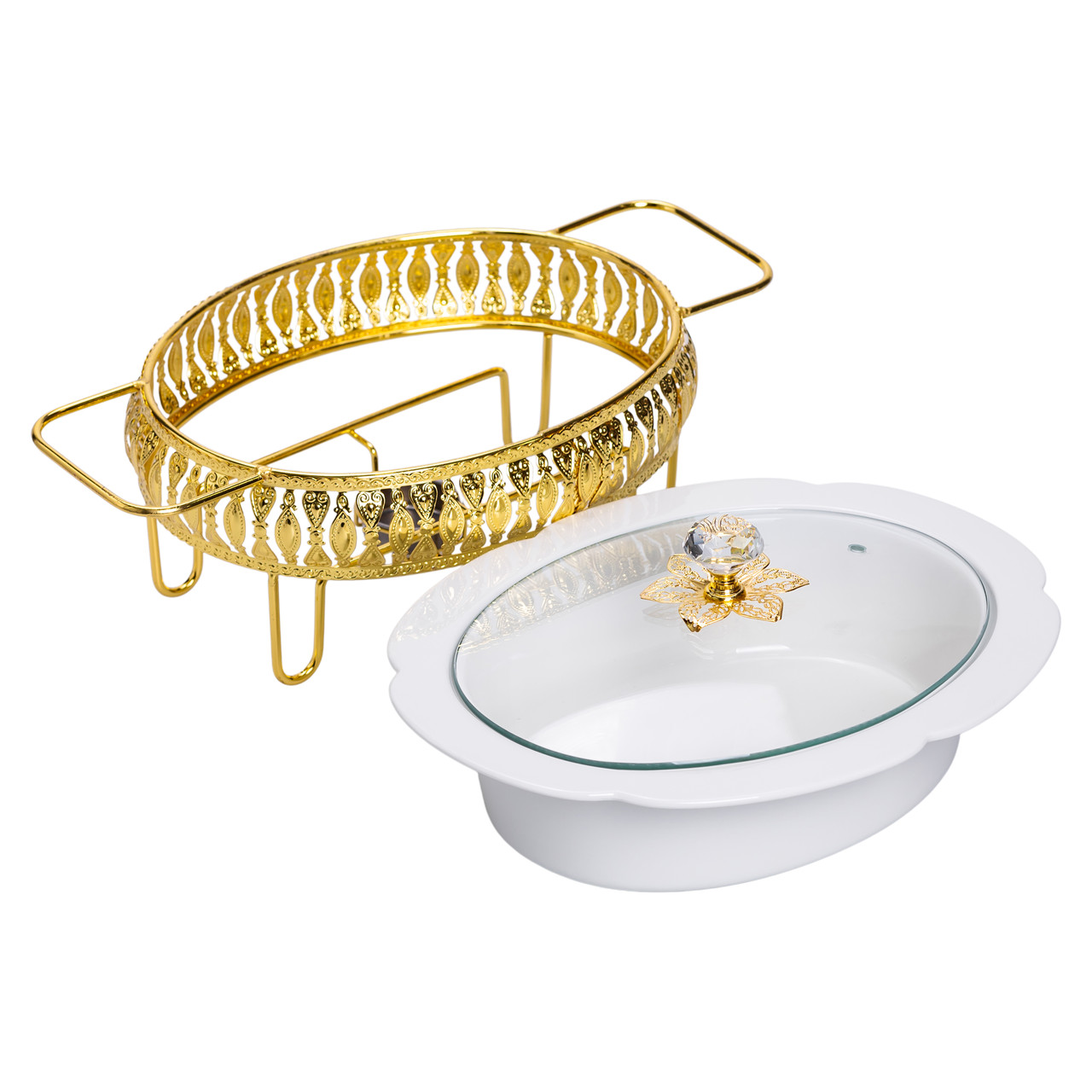 Настільна мармітниця 32×23×14 (см) порцелянова 1.2 (л) на металевій підставці HP-26-8