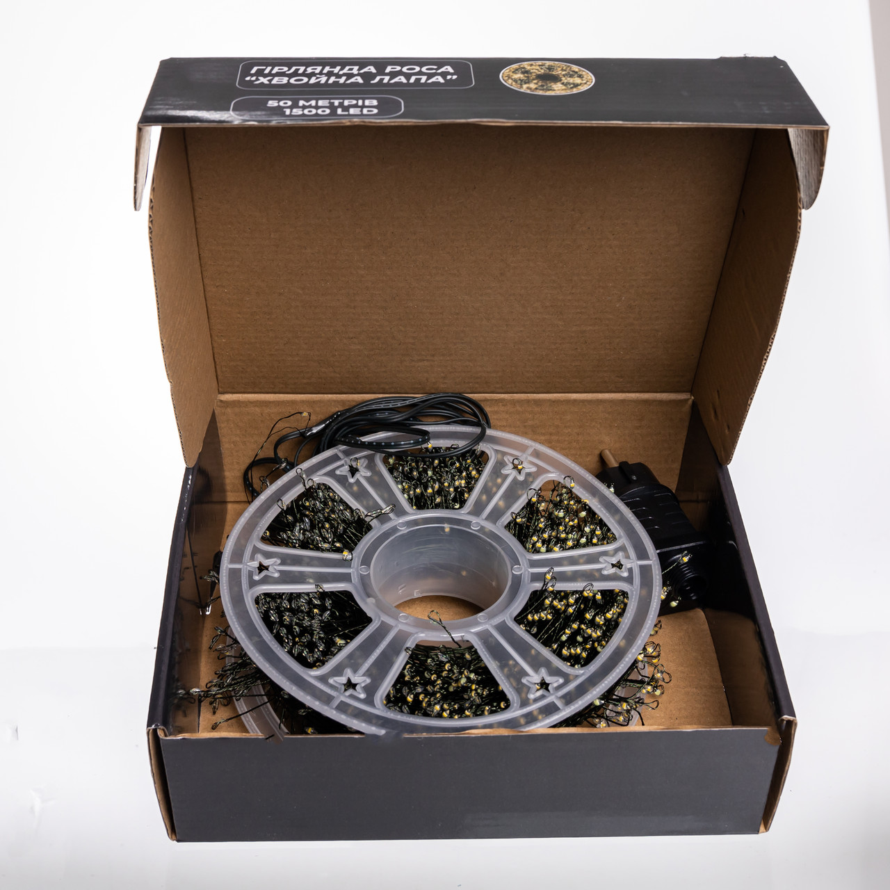 Новорічна гірлянда кімнатна роса Хвойна лапа 50 м 1500 LED зелений провід Жовте сяйво D1500L50MGY