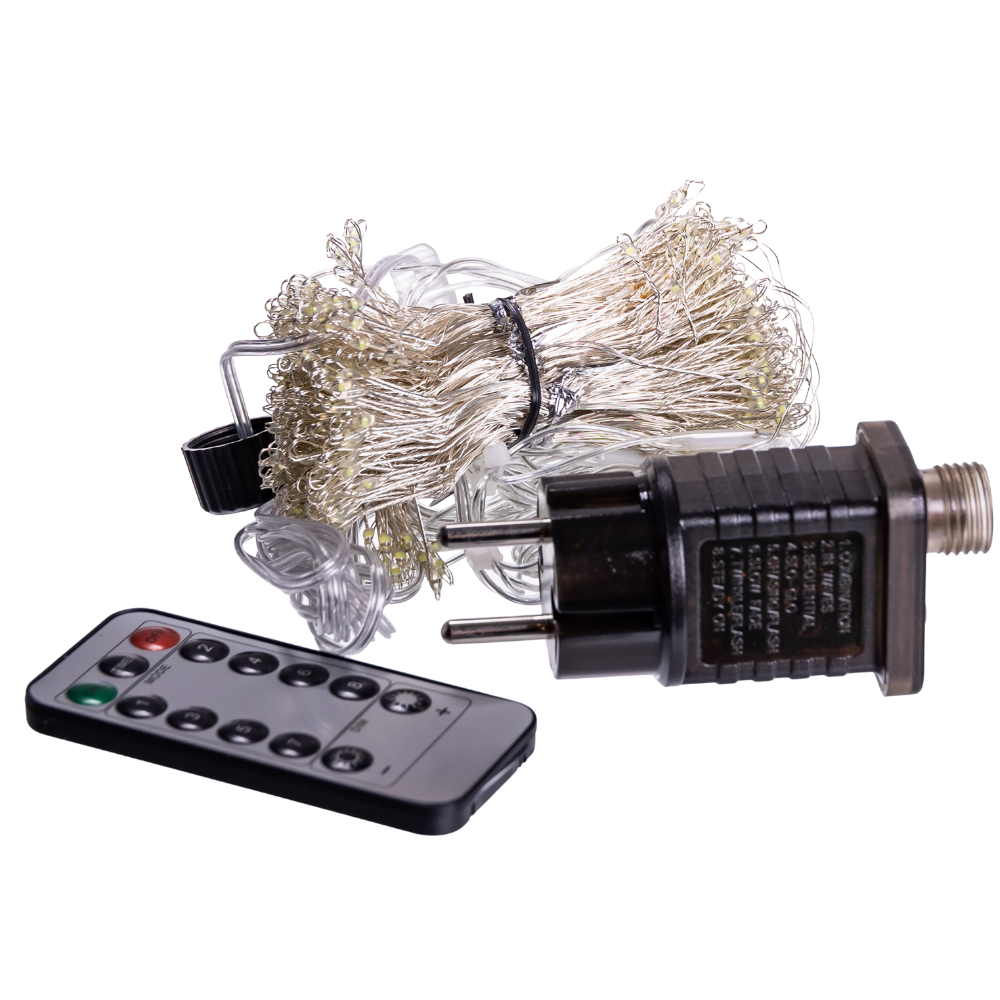 Новорічна гірлянда кімнатна штора роса Хвойна лапа 3х3 м 600 LED Біле світло D600LED3MW