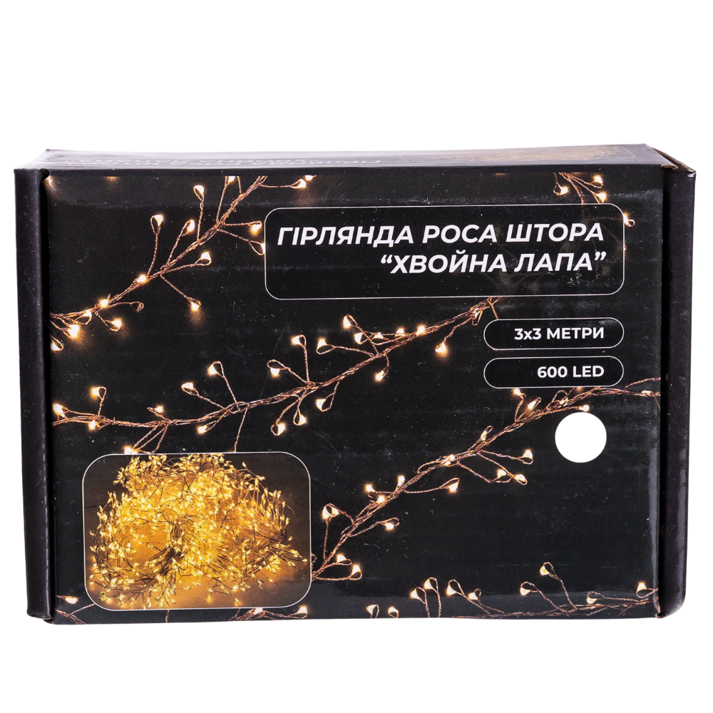 Новорічна гірлянда кімнатна штора роса Хвойна лапа 3х3 м 600 LED Біле світло D600LED3MW