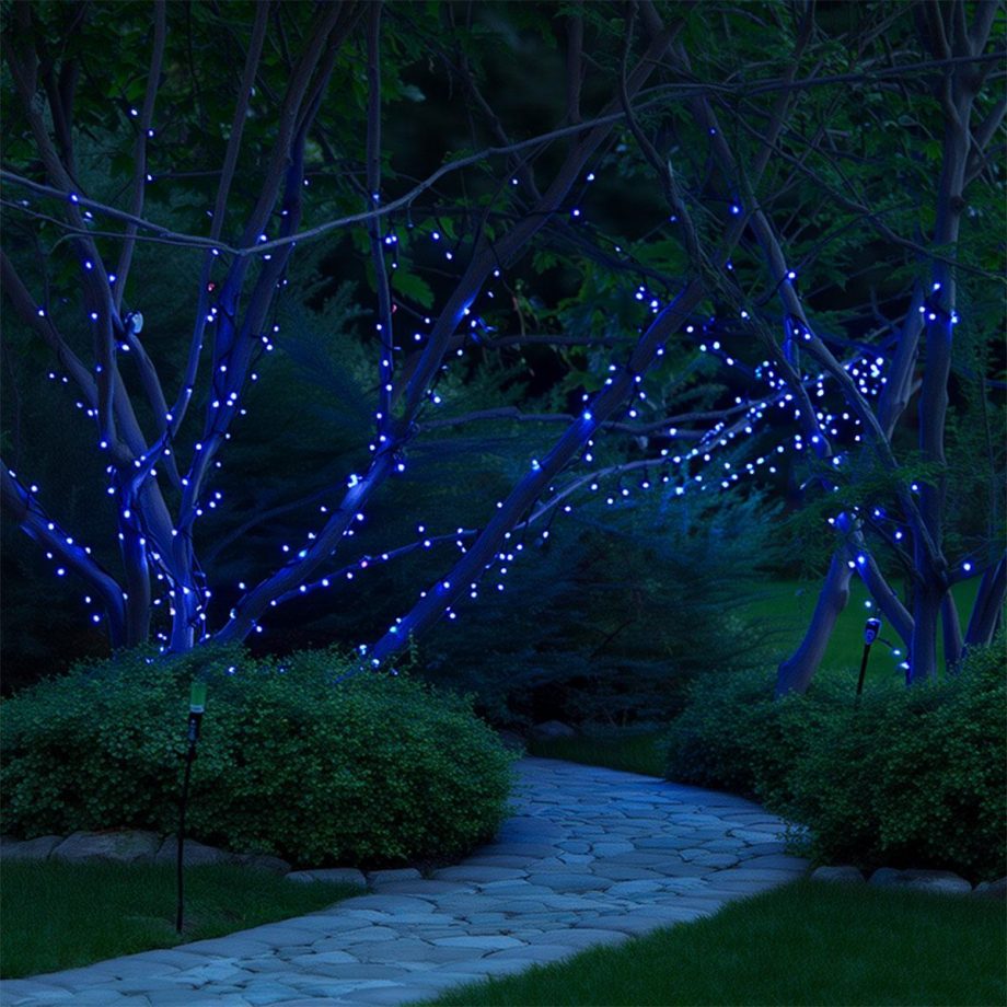 Новорічна гірлянда вулична 50 м 500 LED з сонячною батареєю чорний провід Синій SB500L50MBBL