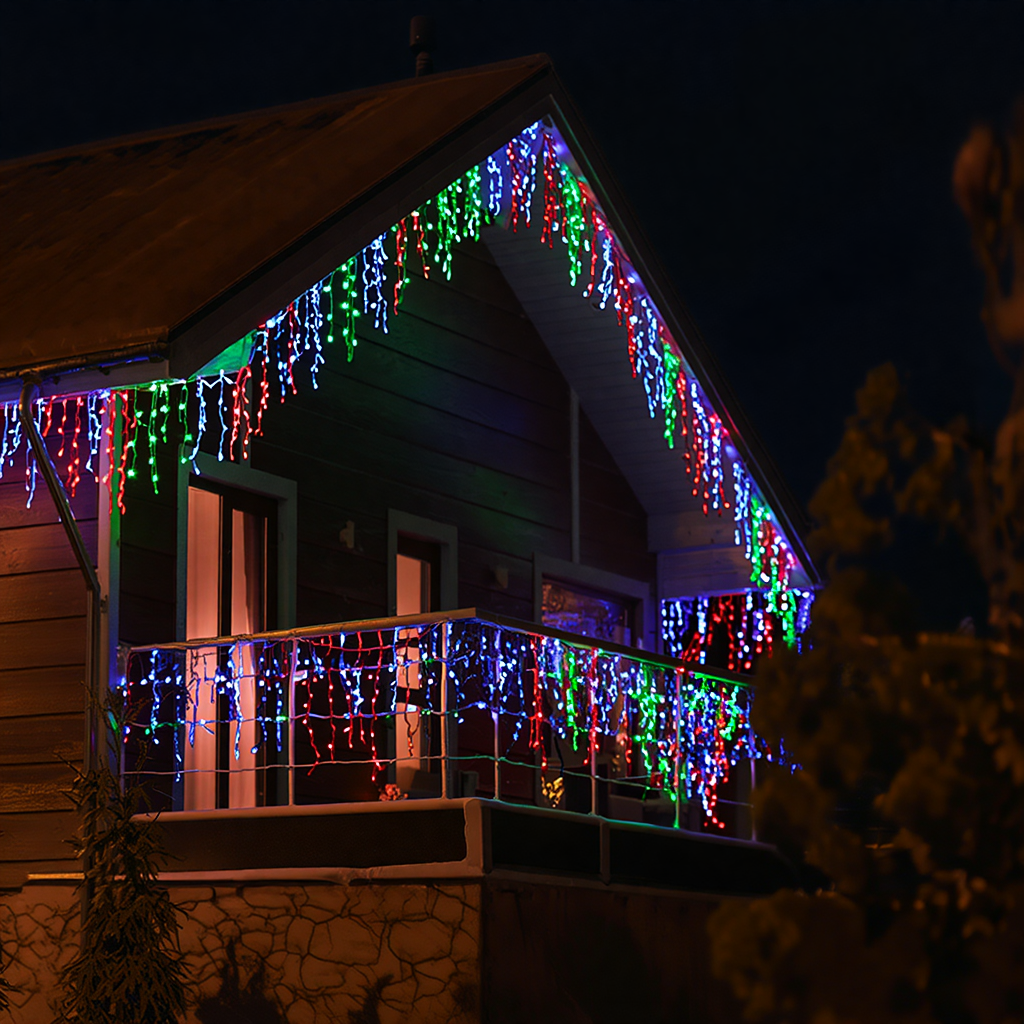 Новорічна гірлянда вулична Бахрома 36 м 600 LED чорний провід Мультиколор 36МBML