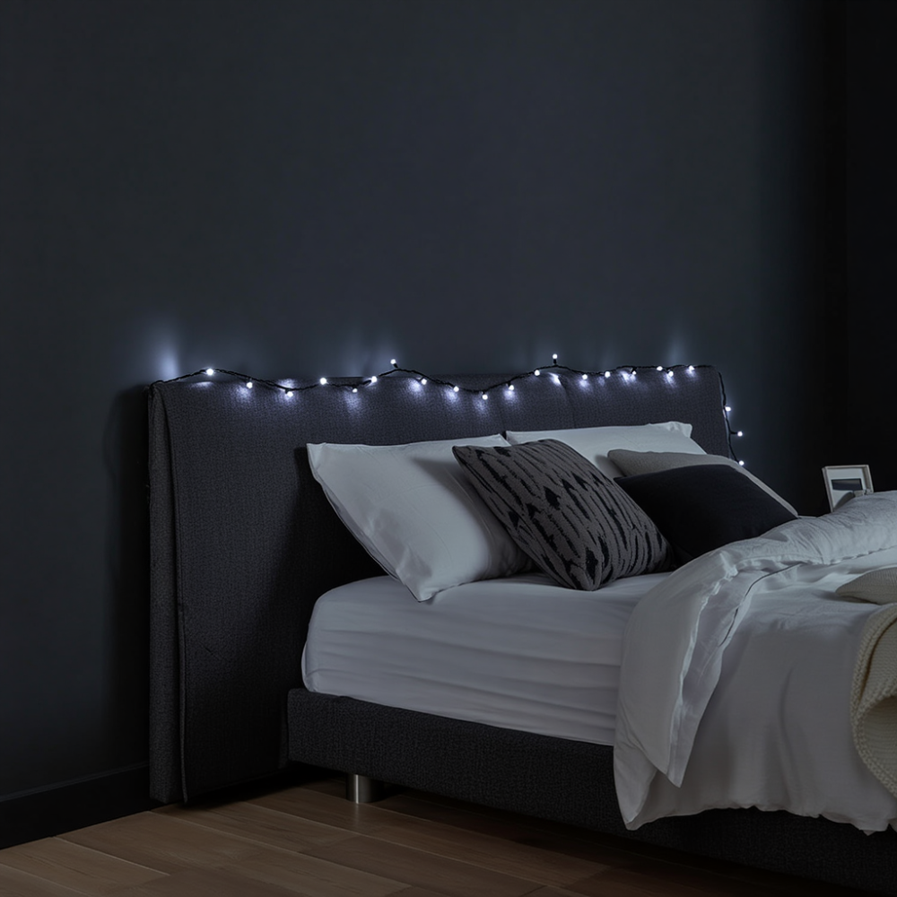 Новорічна кімнатна гірлянда нитка 6 м 50 LED чорний провід Білий W50LED6MBW