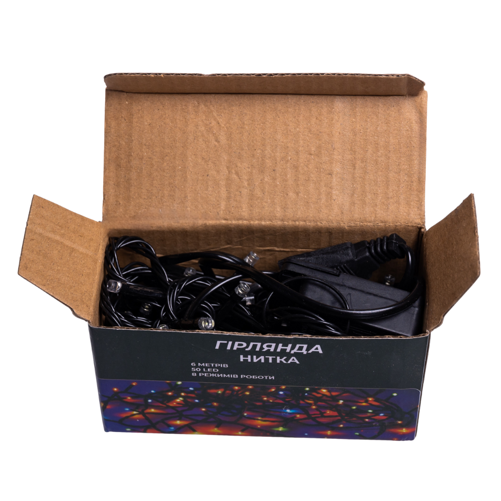 Новорічна кімнатна гірлянда нитка 6 м 50 LED чорний провід Білий W50LED6MBW