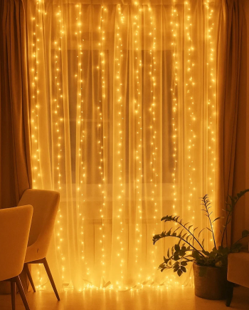 Новорічна гірлянда кімнатна штора роса Хвойна лапа 3х3 м 600 LED Жовте світло D600LED3MY