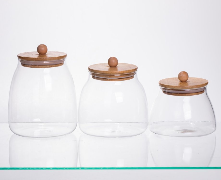 Набір банок для сипучих продуктів 3 штуки 0.5/0.8/1 л з бамбуковими кришками 64486-57