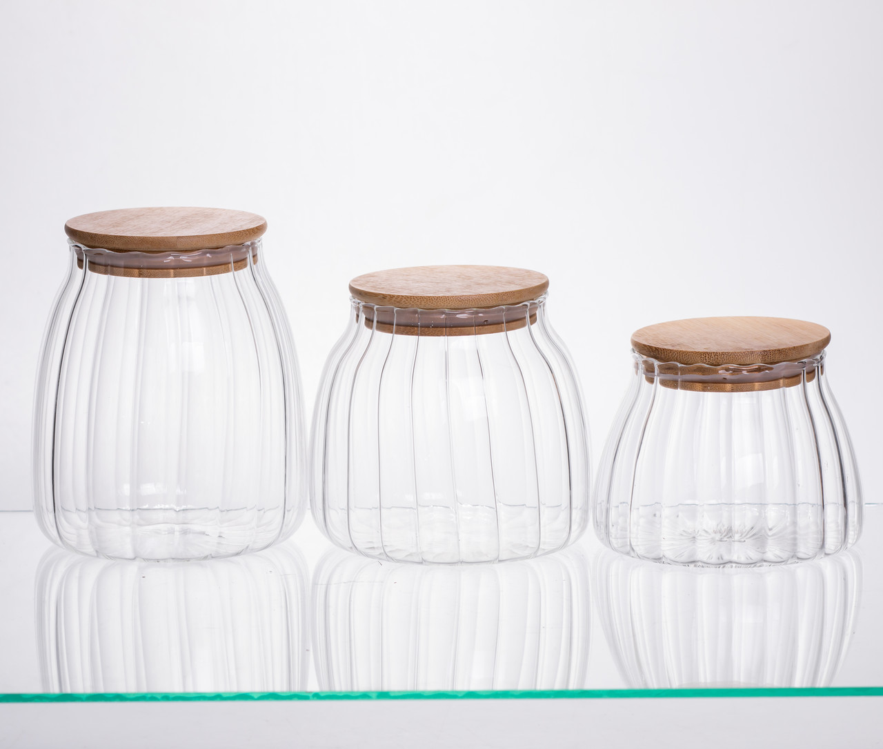 Набір банок для сипучих продуктів скляні з бамбуковими кришками 3 штуки 0.5/0.8/1 л 64486-56