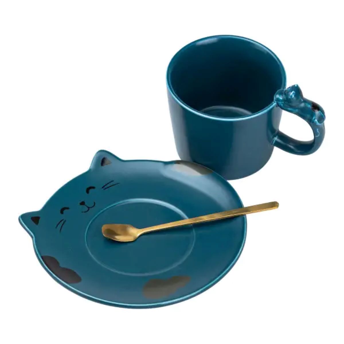 Чашка з блюдцем та ложкою порцелянова 250 мл Кошеня Синя HP7202BL