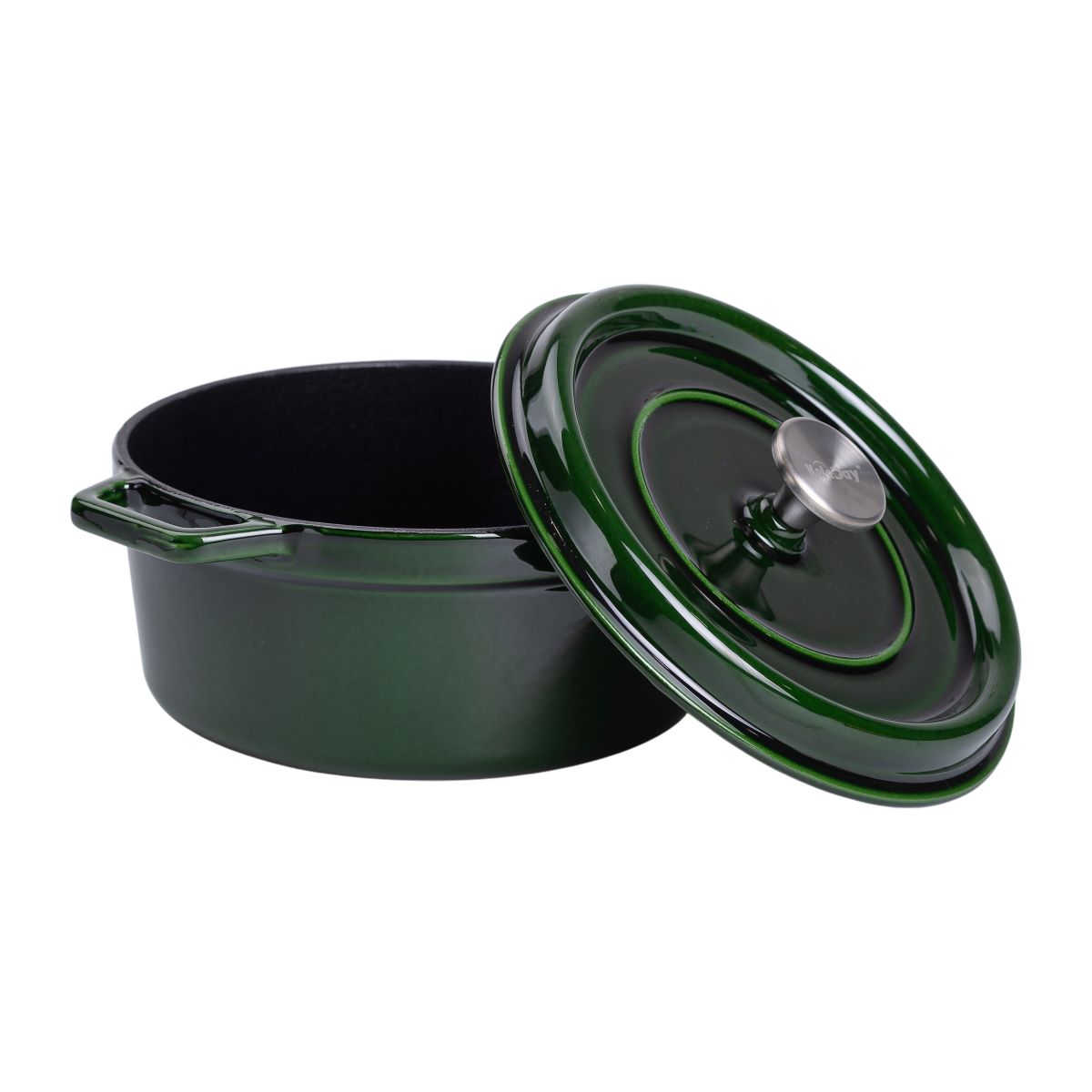 Каструля чавунна емальована 3,5 л з кришкою Ø24 см Зелена HP-1-1