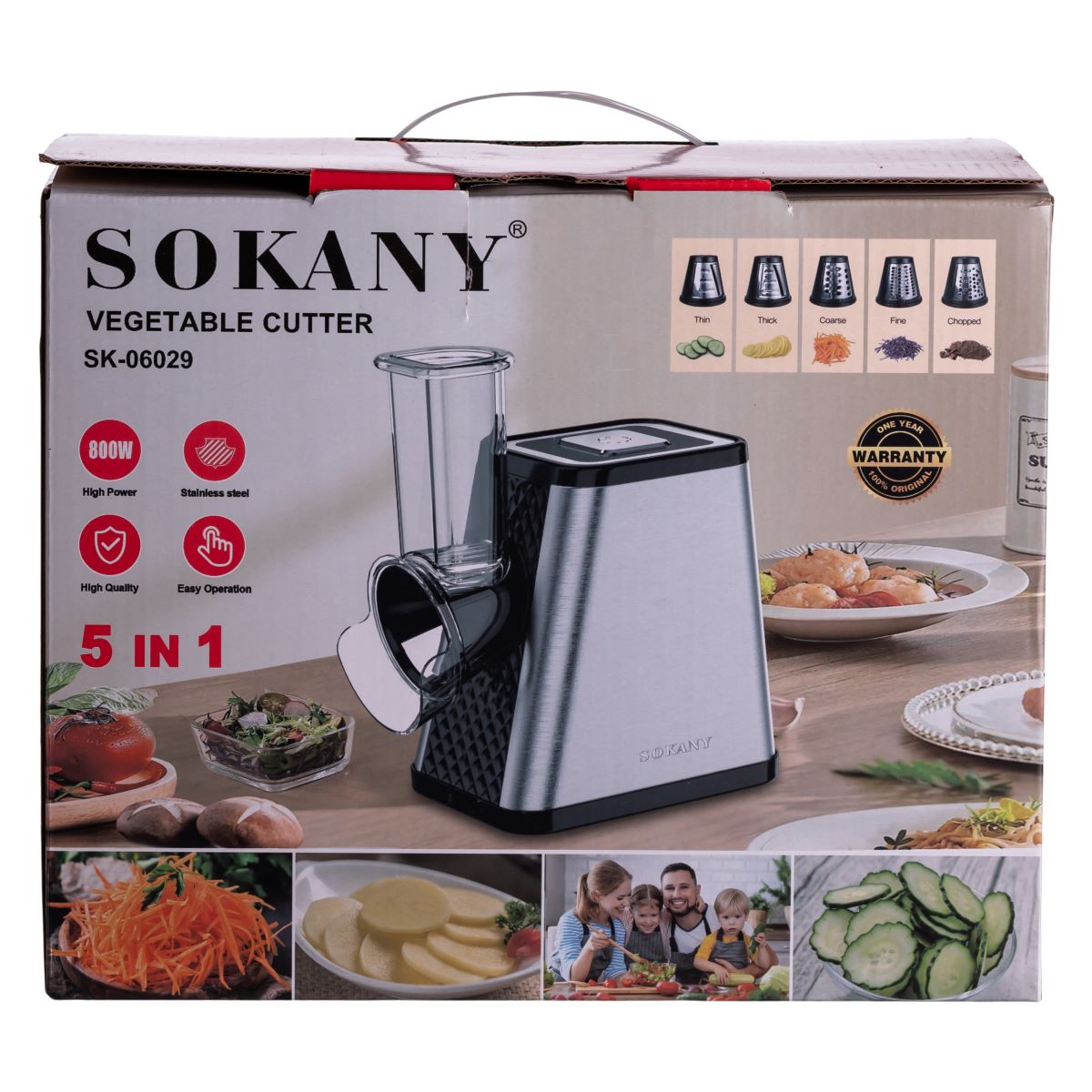 Подрібнювач овочів 5в1 овочерізка 800 Вт з 5 насадками з нержавіючої сталі Sokany SK-06029