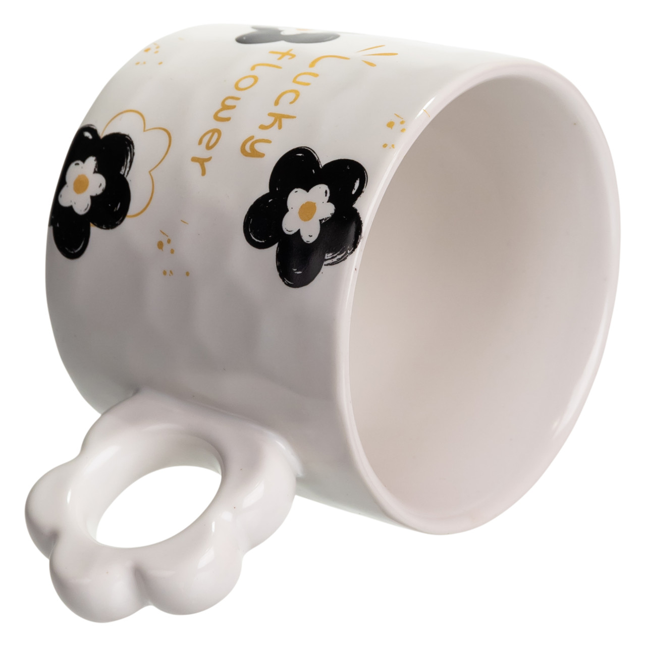 Чашка для чаю та кави порцелянова Lucky Flower 420 (мл) гарна оригінальна кружка на подарунок Біла FM-14D