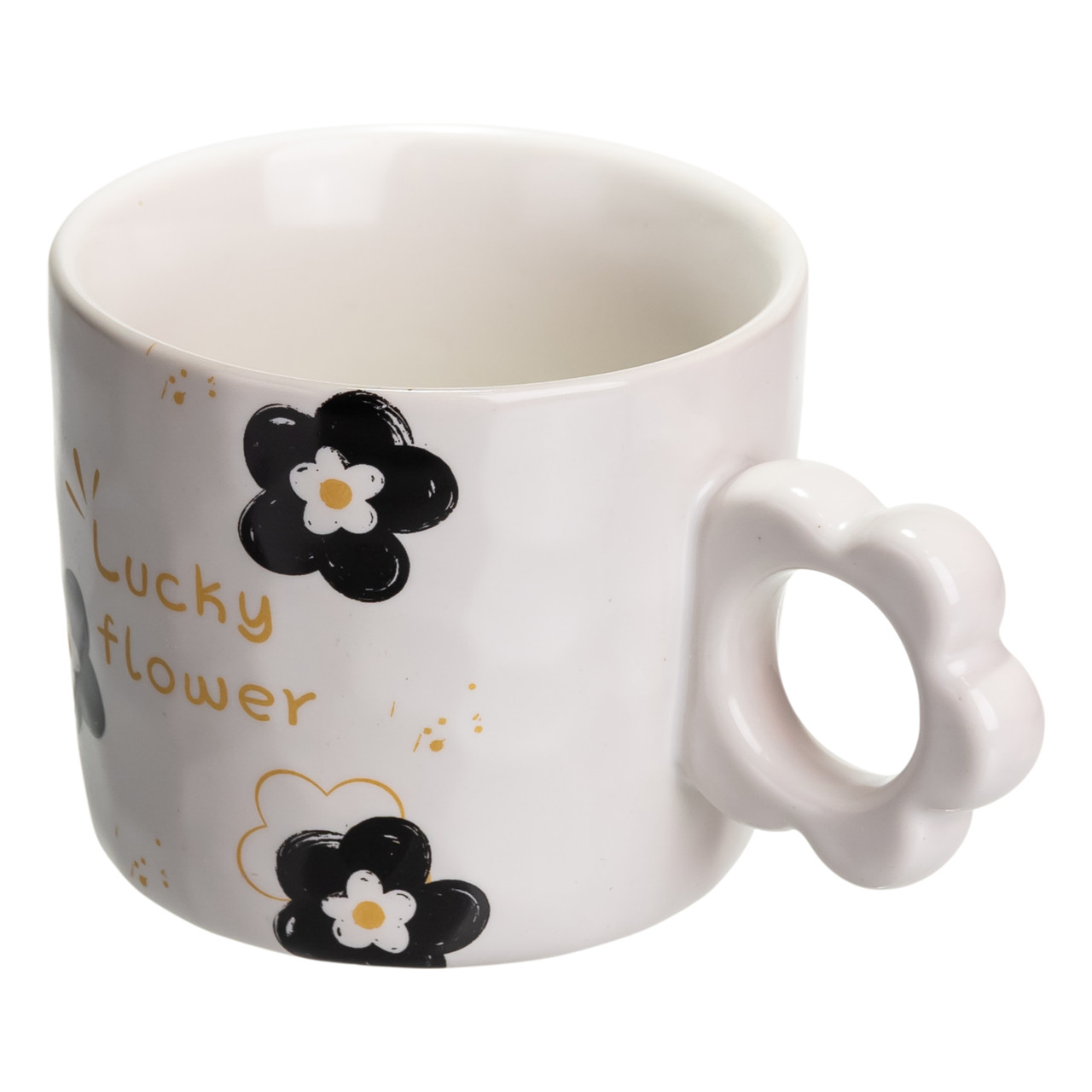 Чашка для чаю та кави порцелянова Lucky Flower 420 (мл) гарна оригінальна кружка на подарунок Біла FM-14D