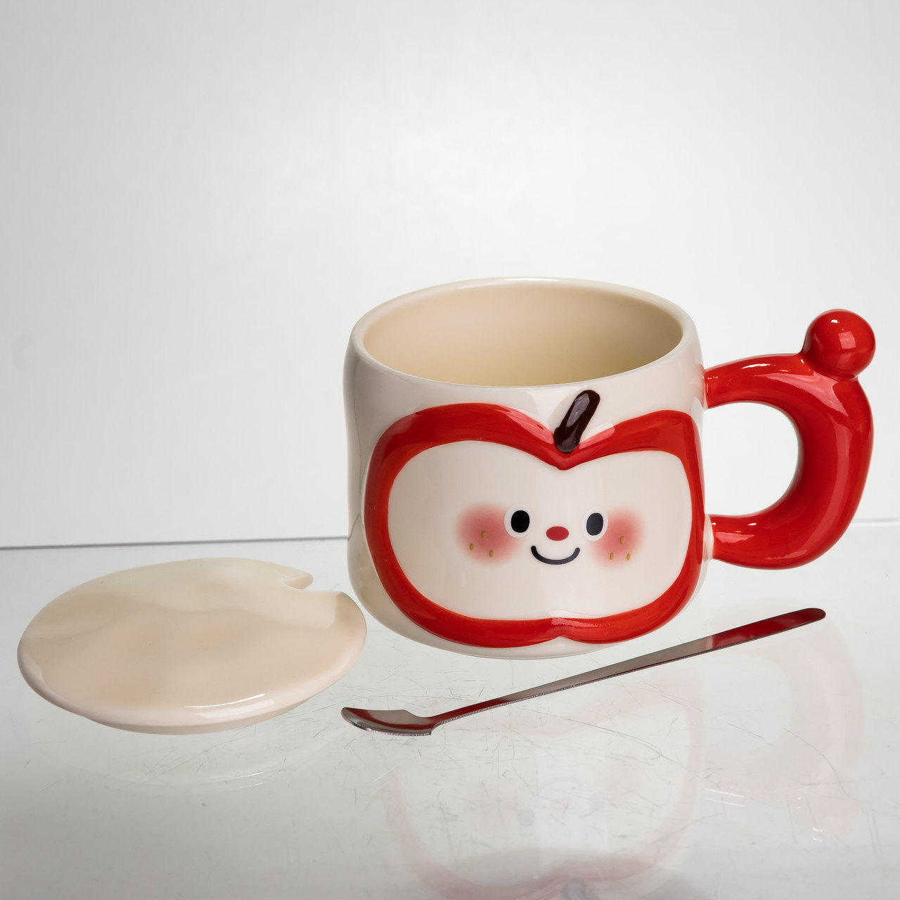 Чашка порцелянова 400 (мл) з кришкою та ложкою, оригінальна кружка на подарунок чашка для дітей Червоний FM-25B