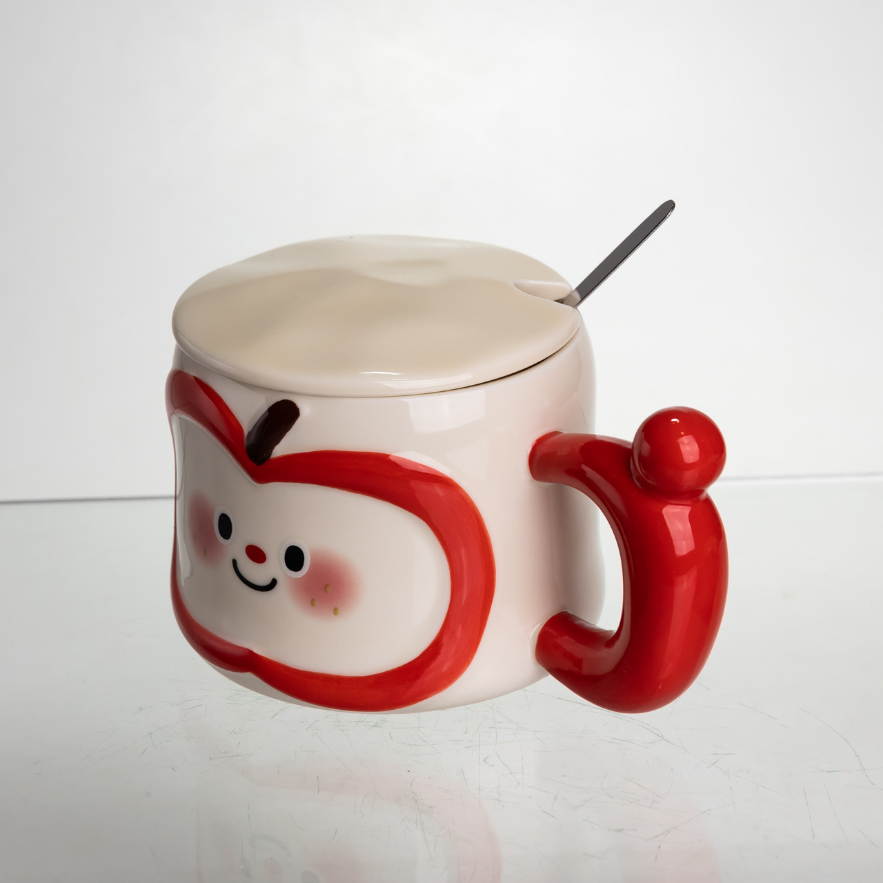 Чашка порцелянова 400 (мл) з кришкою та ложкою, оригінальна кружка на подарунок чашка для дітей Червоний FM-25B